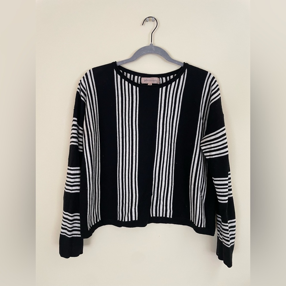 Philosophy black and white striped wool blend sweater